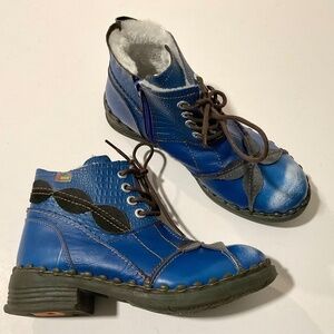 CH SHOELANDER  Ankle Boots Patchwork Washed Leather Blue Fleece Lined Size 9.5